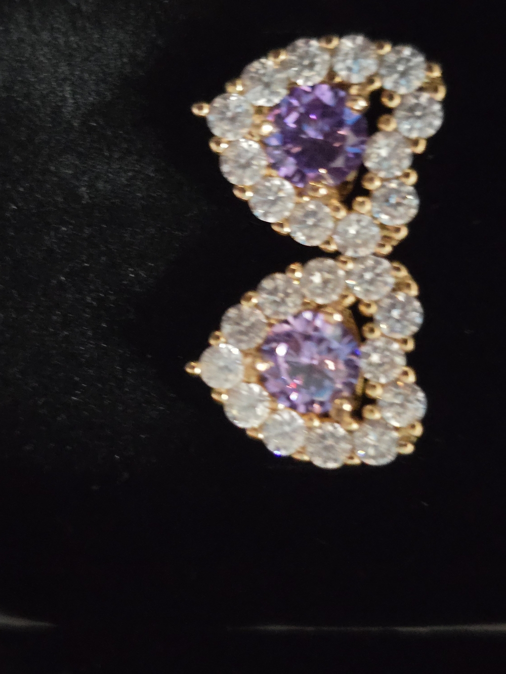 Gold-Plated Purple Crystal Halo Stud Earrings - Women's Jewelry